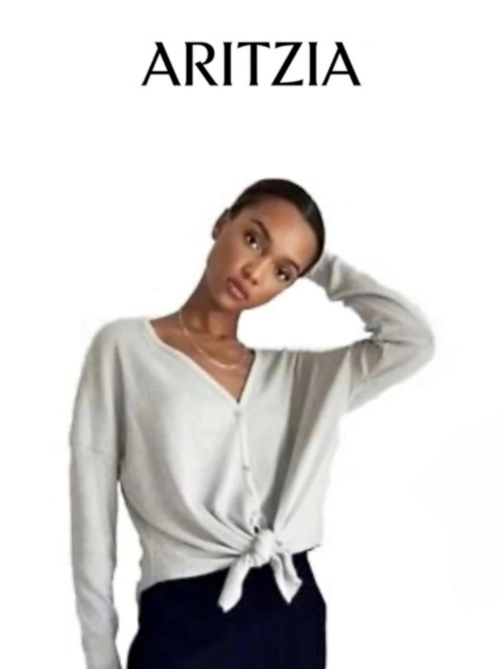 Babaton Tie-Front V-Neck Cardigan Gray XS